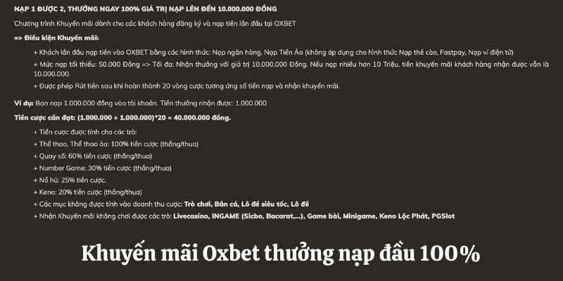 Khuyến mãi nạp lần đầu tại Oxbet